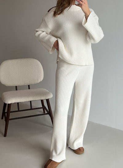 Almond White Rib Knit Pants